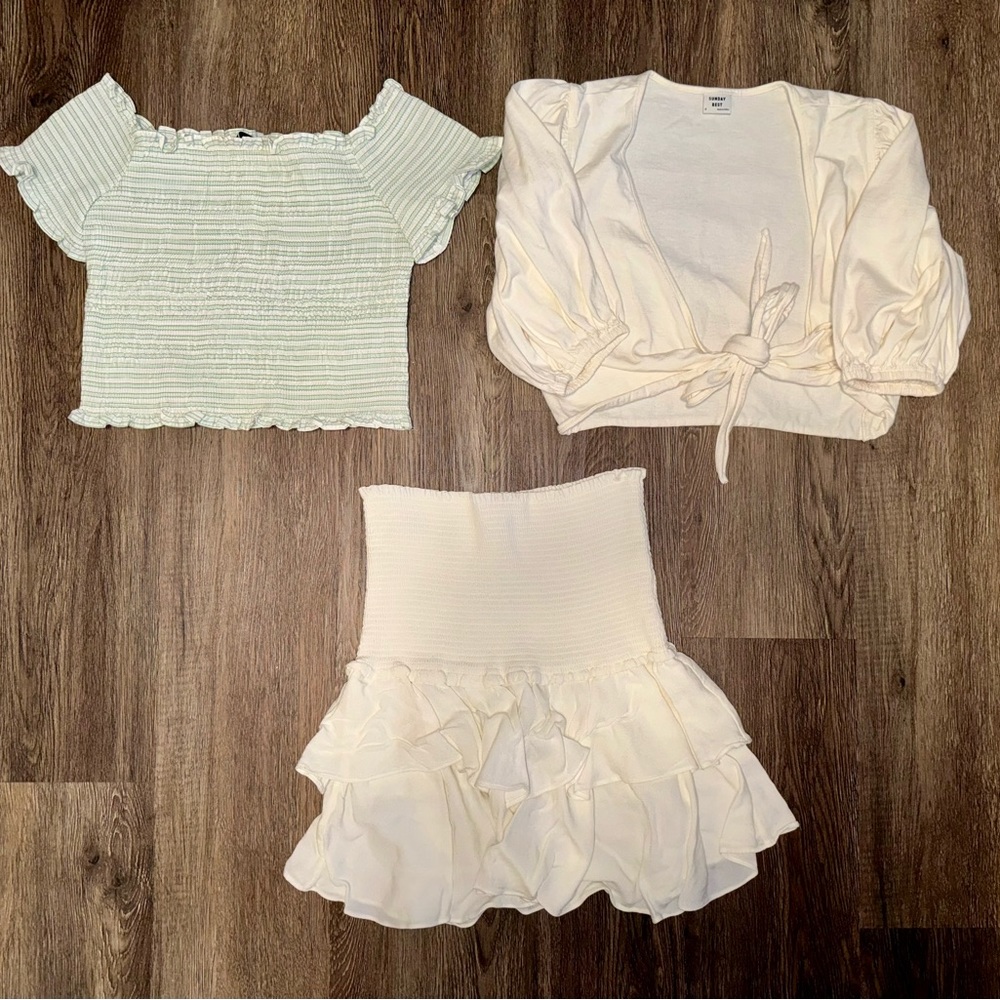 Zara Smock Off the Shoulder White Green Cream Striped Crop Top Size Med - Picture 8 of 9